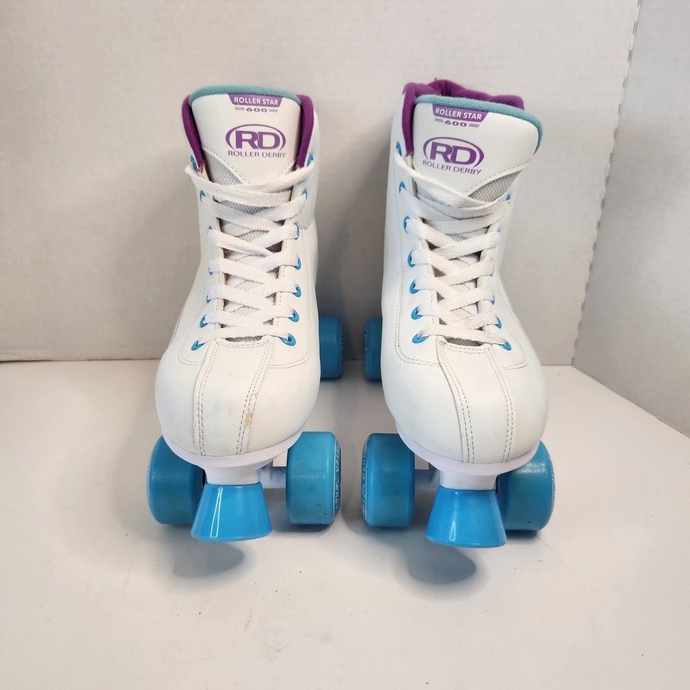 Roller Derby Roller Star 600 Womens Quad Roller Skates White/Blue/Purple Size 10